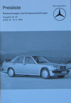 Mercedes-Benz Modelprogram Pricelist 1983 Carbrochure (10207)
